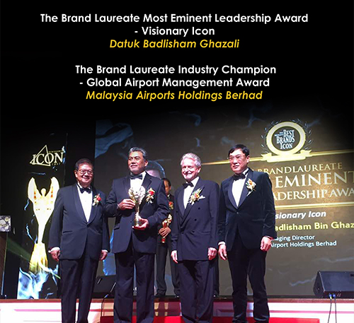 The Brand Laureate Most Eminent Leadership Award -Visionary Icon & The Brand Laureate Industry Champion - Global Airport Management Award.