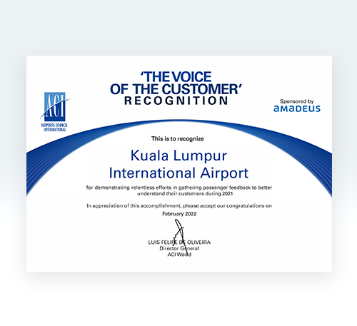 ACI Voice of Customer Recognition KL International Airport